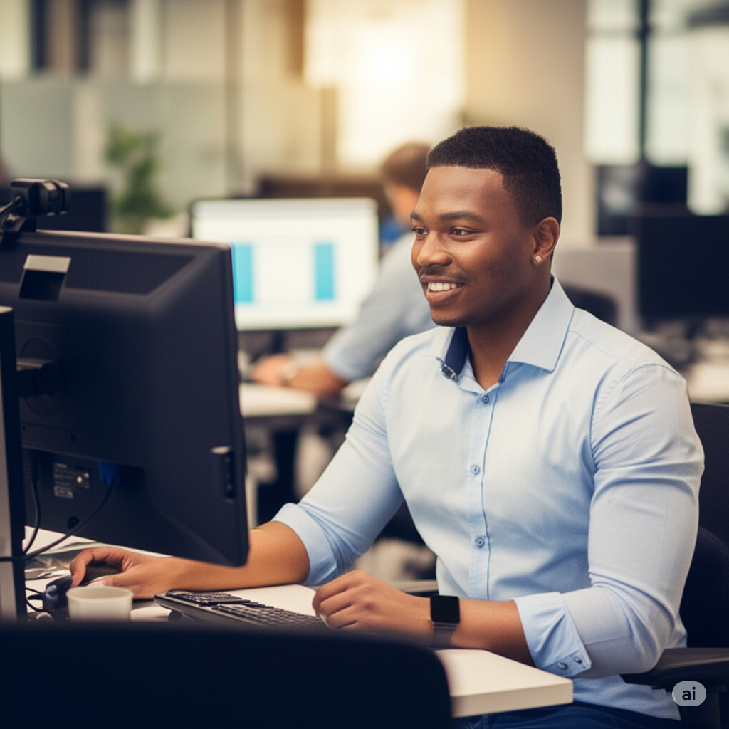 Professional IT specialist working at computer
